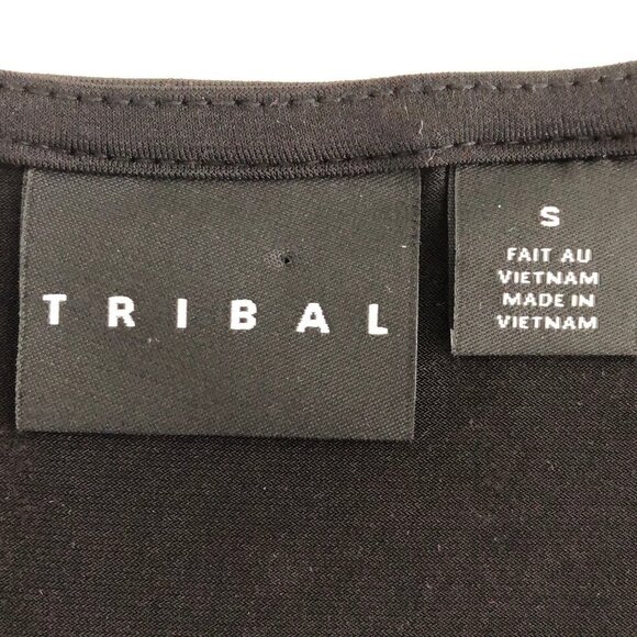 Tribal Scoop Neck 3/4 Sleeve Polyester Top w Knot Detail Black + White Sz S - Picture 7 of 9